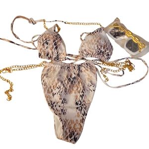 Chic Snake Print Bikini with Chain Details